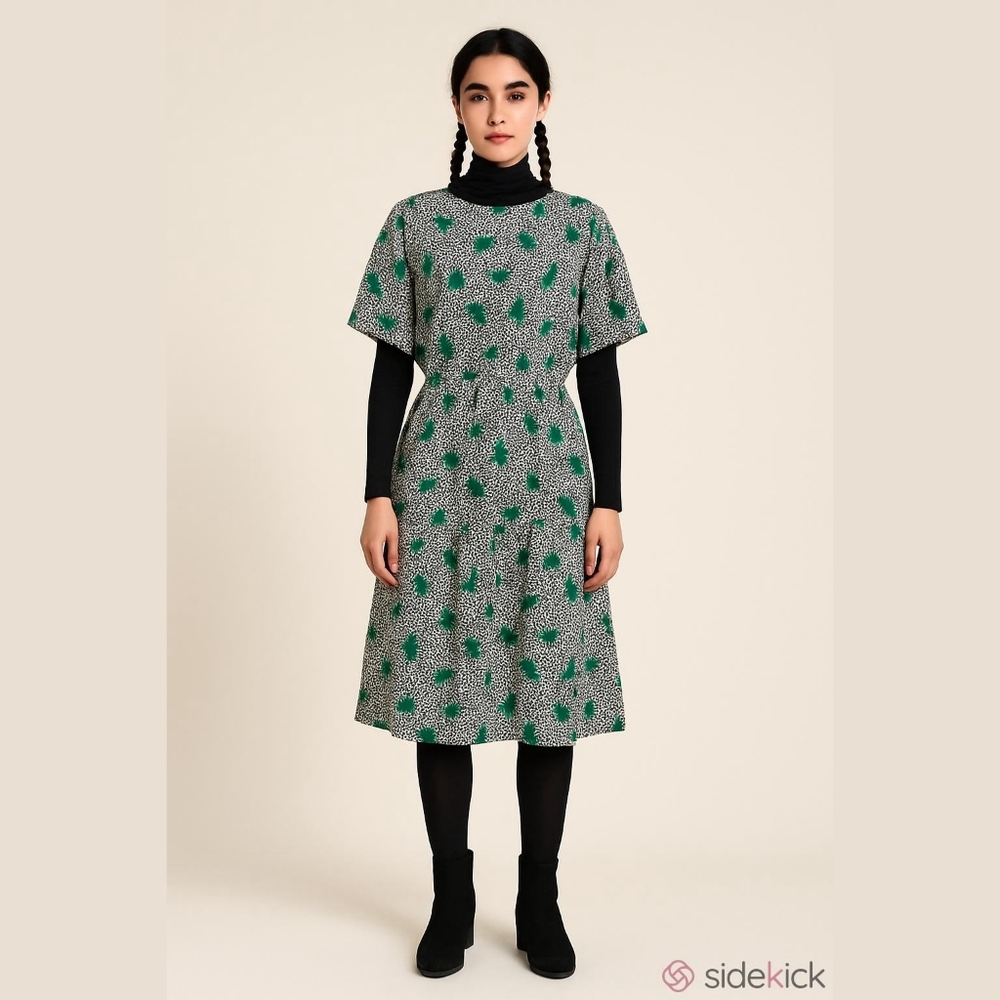 💚 Vicky Vaughn Dress L Vintage  feminine White black green layered skirt